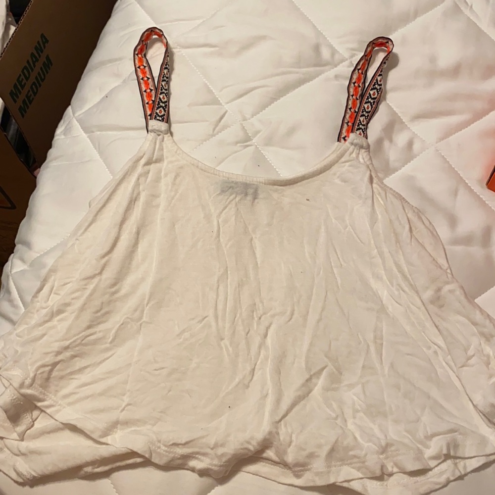 Cute white tank top with native print straps